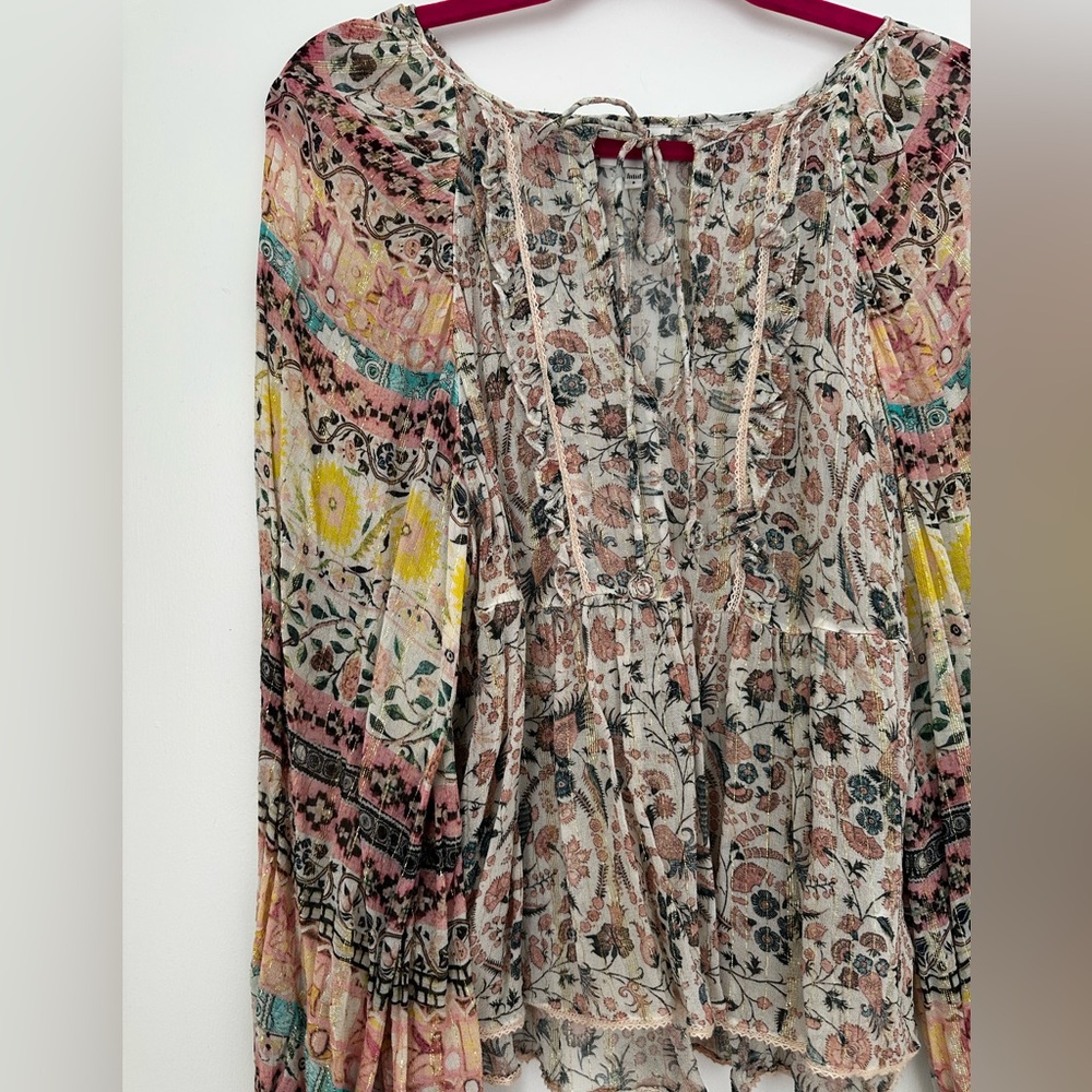 Hemant & Nandita Sheer Printed Peasant Top - Picture 4 of 10